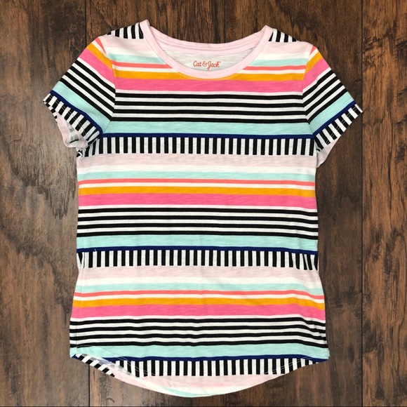 Cat & Jack Striped Tee M (7/8) - Picture 1 of 3